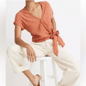 Madewell Rust Polka Dot Wrap Top